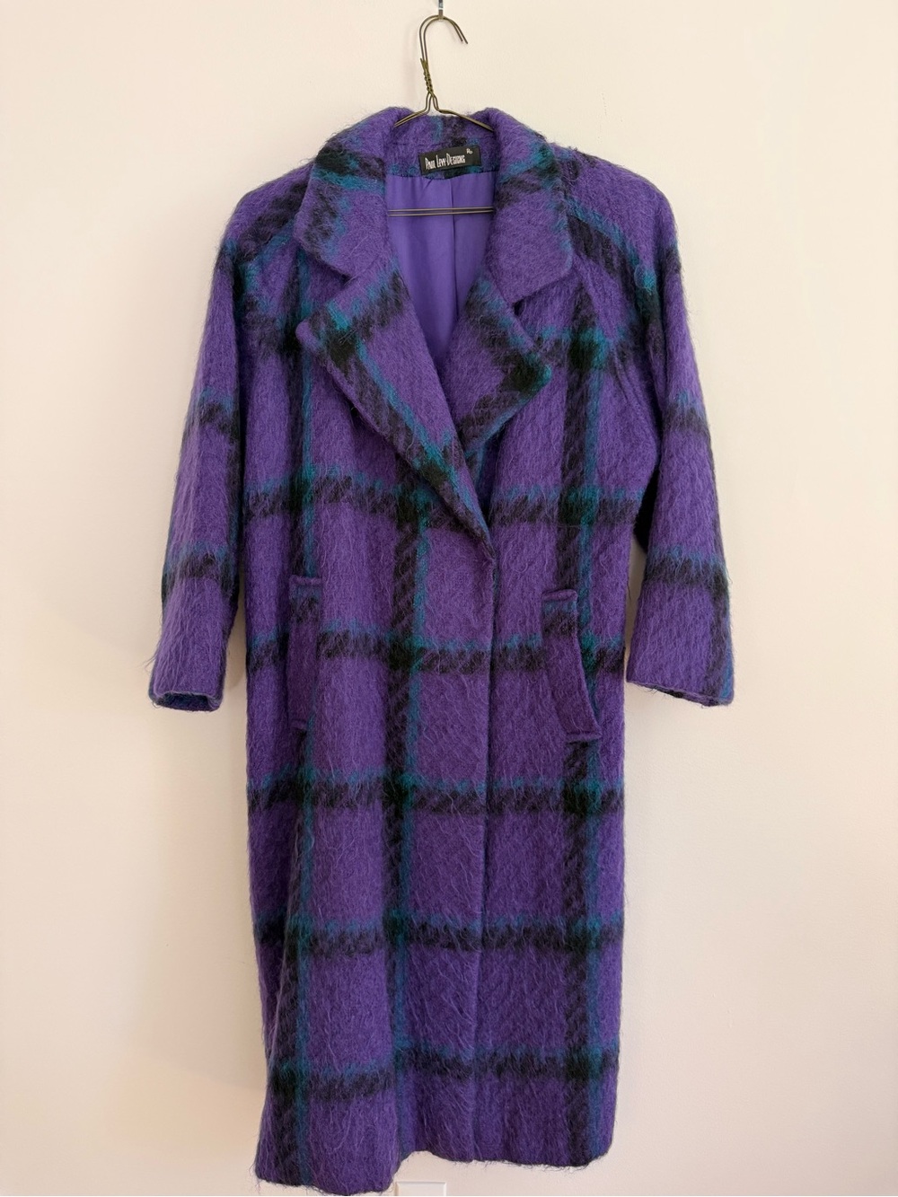Beautiful Purple Plaid Long Wool Coat